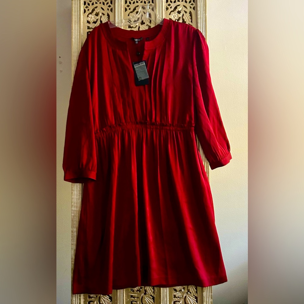 RAOUL  Silk Burgundy Long sleeve Dress New with Tags Sz 10 cinched at waist